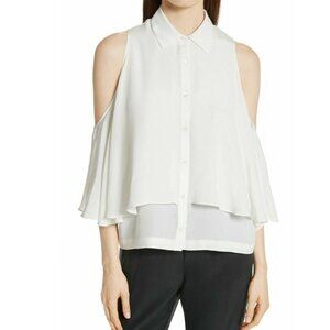 Robert Rodriguez Drape Silk Cold Shoulder Ruffle Button Down Blouse Size Small